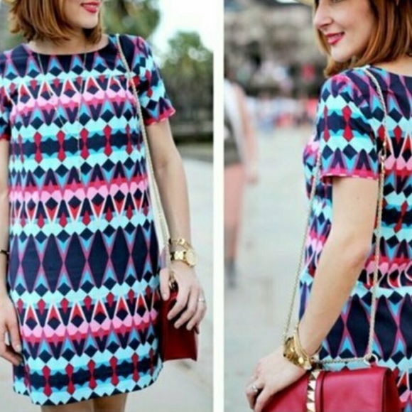 J. Crew Dresses & Skirts - J. Crew Factory Short Sleeve Shift Dress Blue Geo